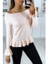 Pull rose à volant dans une douce matière extensible - 6
