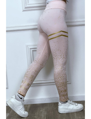 Legging rose avec taches et bandes dorées - 3