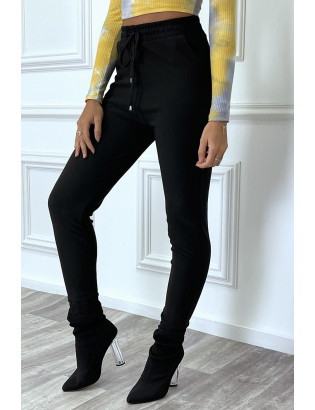 Pantalon noir coupe cigarette à élastique - 1