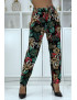 Pantalon fluide noir à motif floral B-29 - 1