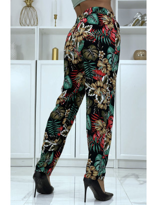 Pantalon fluide noir à motif floral B-29 - 3