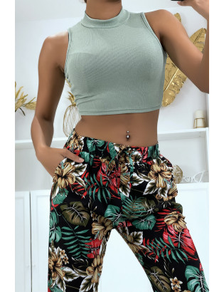 Pantalon fluide noir à motif floral B-29 - 4