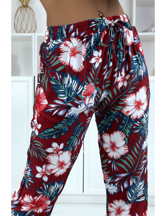 Pantalon fluide bordeaux à motif floral a-45 - 1