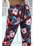 Pantalon fluide bordeaux à motif floral a-45 - 1