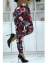 Pantalon fluide bordeaux à motif floral a-45 - 2