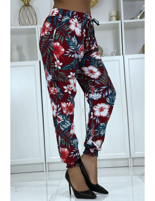 Pantalon fluide bordeaux à motif floral a-45 - 3