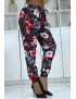 Pantalon fluide bordeaux à motif floral a-45 - 3