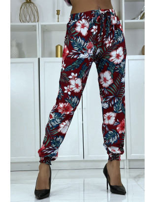 Pantalon fluide bordeaux à motif floral a-45 - 4