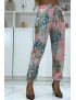 Pantalon fluide rose à motif floral a-14 - 2