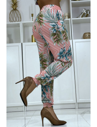 Pantalon fluide rose à motif floral a-14 - 3