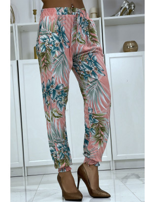 Pantalon fluide rose à motif floral a-14 - 4
