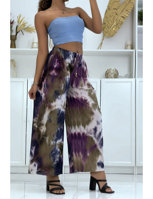 Pantalon palazzo plissé violet tie-dye - 1