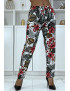 Pantalon fluide blanc à motif floral B-29 - 1