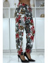 Pantalon fluide blanc à motif floral B-29 - 2