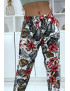 Pantalon fluide blanc à motif floral B-29 - 3