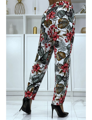 Pantalon fluide blanc à motif floral B-29 - 4