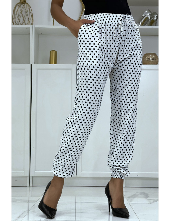 Pantalon fluide blanc à pois A-5 - 1