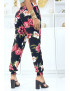 Pantalon noir à fleurs fluide élastique à la taille et aux chevilles - 3
