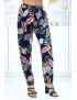 Pantalon marine à feuillage, fluide élastique à la taille - 2
