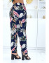 Pantalon marine à feuillage, fluide élastique à la taille - 3