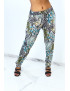Pantalon fluide gris à rayures en pointillés et imprimé floral - 1