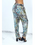 Pantalon fluide gris à rayures en pointillés et imprimé floral - 3