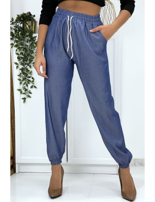 Pantalon cargo effet jean bleu royal - 1