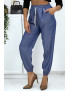 Pantalon cargo effet jean bleu royal - 2