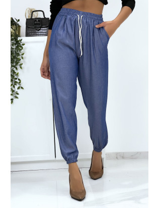 Pantalon cargo effet jean bleu royal - 3