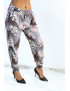Pantalon ample gris à imprimé feuillage d'automne - 1