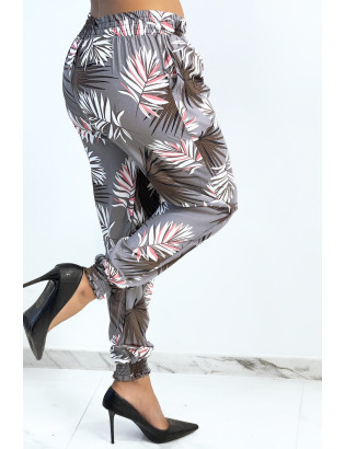 Pantalon ample gris à imprimé feuillage d'automne - 2