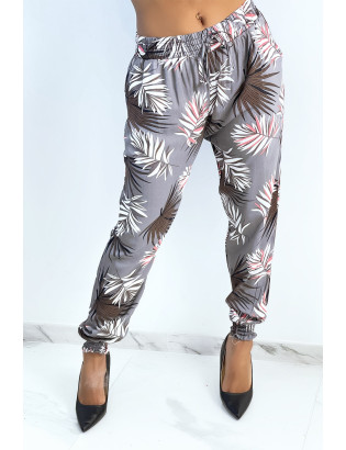 Pantalon ample gris à imprimé feuillage d'automne - 3