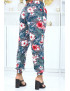 Pantalon gris à motif floral, fluide élastique à la taille et aux chevilles  - 3