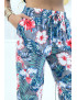 Pantalon gris à motif floral, fluide élastique à la taille et aux chevilles  - 4