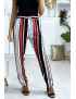Pantalon rayé en coton rose rouge blanc avec poches - 1