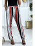 Pantalon rayé en coton rose rouge blanc avec poches - 2