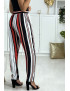 Pantalon rayé en coton rose rouge blanc avec poches - 4