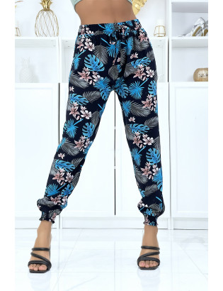 Pantalon à plumes bleu royal fluide élastique à la taille et aux chevilles - 1
