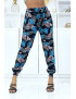 Pantalon à plumes bleu royal fluide élastique à la taille et aux chevilles - 1