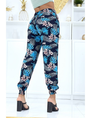 Pantalon à plumes bleu royal fluide élastique à la taille et aux chevilles - 3