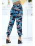 Pantalon à plumes bleu royal fluide élastique à la taille et aux chevilles - 3
