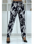 Pantalon fluide marine à motif floral B-31 - 1