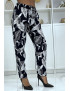 Pantalon fluide marine à motif floral B-31 - 2