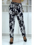 Pantalon fluide marine à motif floral B-31 - 3
