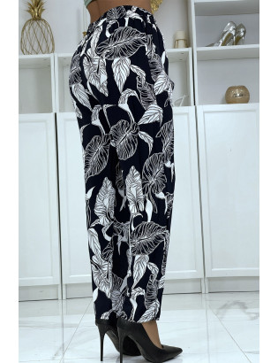 Pantalon fluide marine à motif floral B-31 - 4