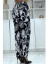 Pantalon fluide marine à motif floral B-31 - 4