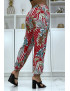 Pantalon fluide rouge à motif floral a-14 - 2