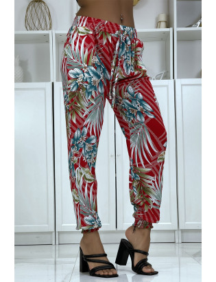 Pantalon fluide rouge à motif floral a-14 - 4