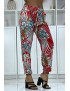 Pantalon fluide rouge à motif floral a-14 - 4