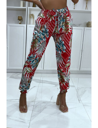 Pantalon fluide rouge à motif floral a-14 - 6